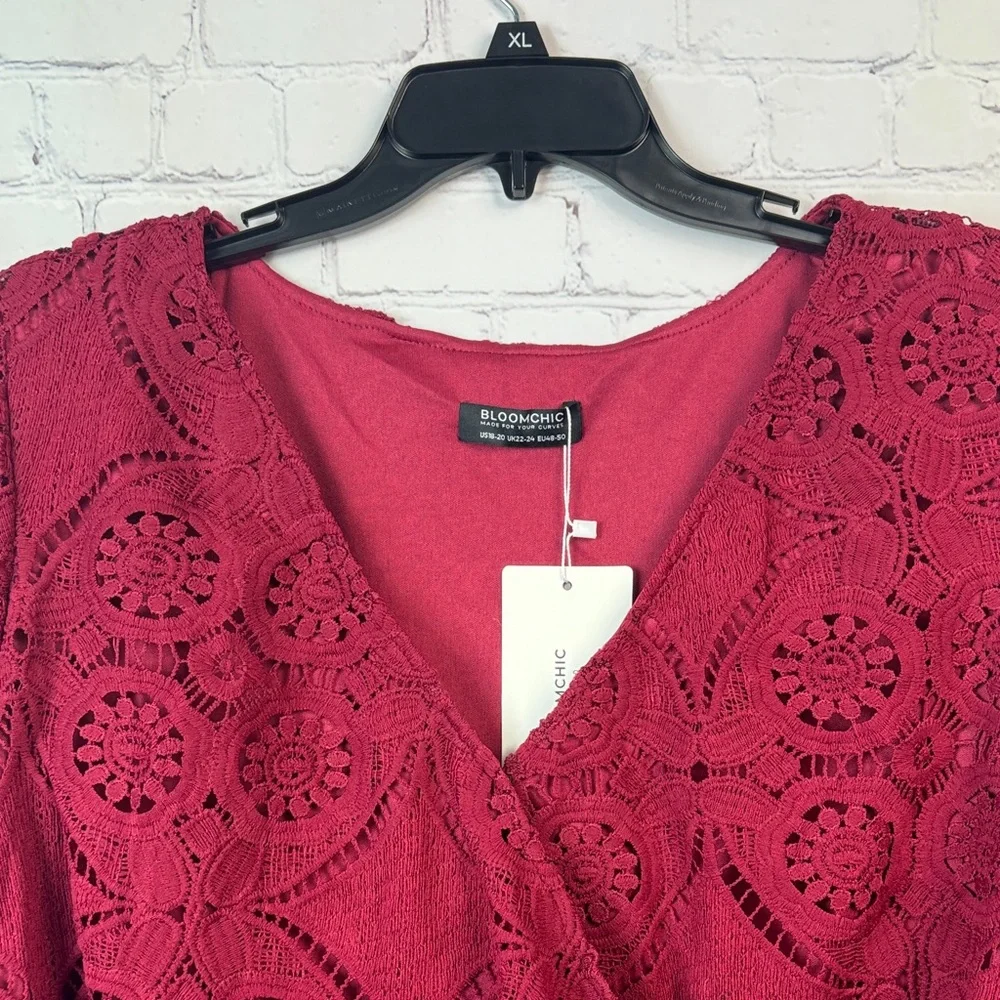 BloomChic Red Crochet V-Neck Wrap Blouse Plus Size 2X
